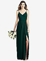 Front View Thumbnail - Evergreen Spaghetti Strap Draped Skirt Gown with Front Slit