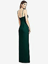 Rear View Thumbnail - Evergreen Spaghetti Strap Draped Skirt Gown with Front Slit