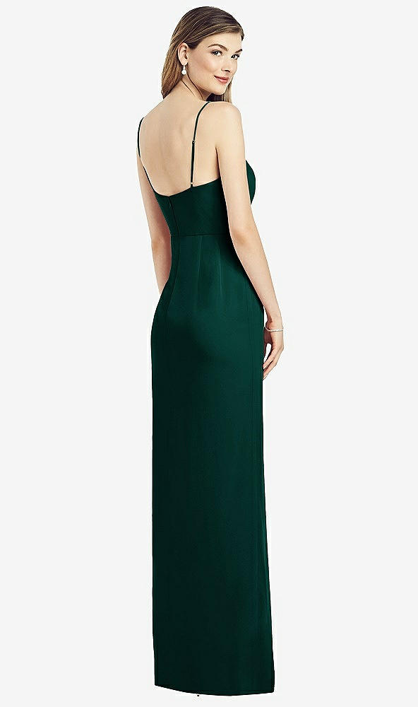 Back View - Evergreen Spaghetti Strap Draped Skirt Gown with Front Slit
