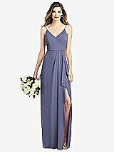 Front View Thumbnail - French Blue Spaghetti Strap Draped Skirt Gown with Front Slit