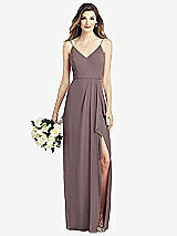 Front View Thumbnail - French Truffle Spaghetti Strap Draped Skirt Gown with Front Slit