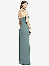 Rear View Thumbnail - Icelandic Spaghetti Strap Draped Skirt Gown with Front Slit
