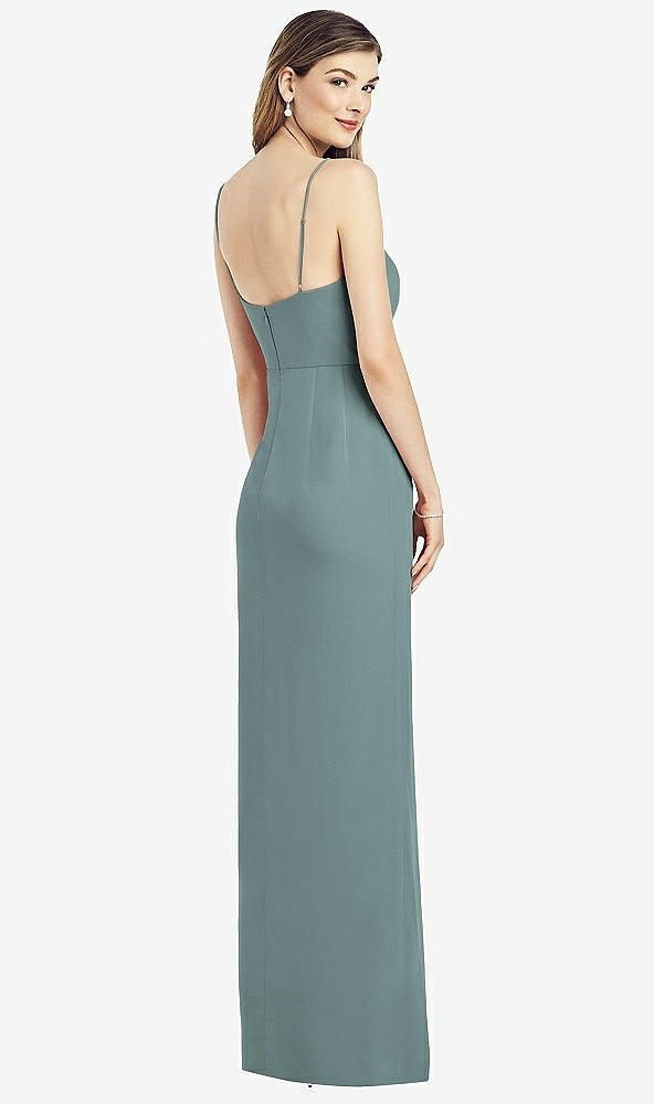 Back View - Icelandic Spaghetti Strap Draped Skirt Gown with Front Slit