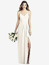 Front View Thumbnail - Ivory Spaghetti Strap Draped Skirt Gown with Front Slit
