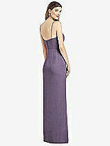 Rear View Thumbnail - Lavender Spaghetti Strap Draped Skirt Gown with Front Slit