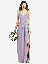 Front View Thumbnail - Lilac Haze Spaghetti Strap Draped Skirt Gown with Front Slit
