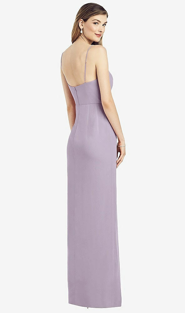 Back View - Lilac Haze Spaghetti Strap Draped Skirt Gown with Front Slit