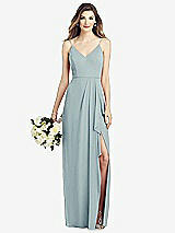 Front View Thumbnail - Morning Sky Spaghetti Strap Draped Skirt Gown with Front Slit