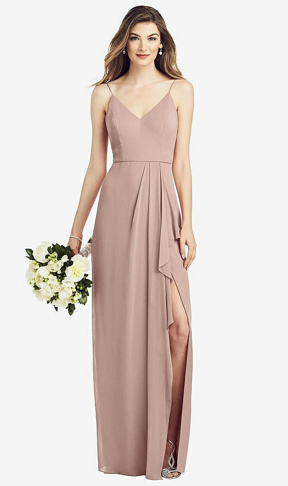 Front View - Neu Nude Spaghetti Strap Draped Skirt Gown with Front Slit