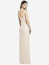 Rear View Thumbnail - Oat Spaghetti Strap Draped Skirt Gown with Front Slit