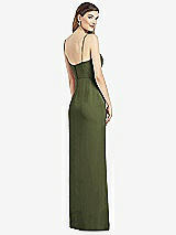 Rear View Thumbnail - Olive Green Spaghetti Strap Draped Skirt Gown with Front Slit