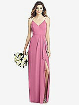 Front View Thumbnail - Orchid Pink Spaghetti Strap Draped Skirt Gown with Front Slit