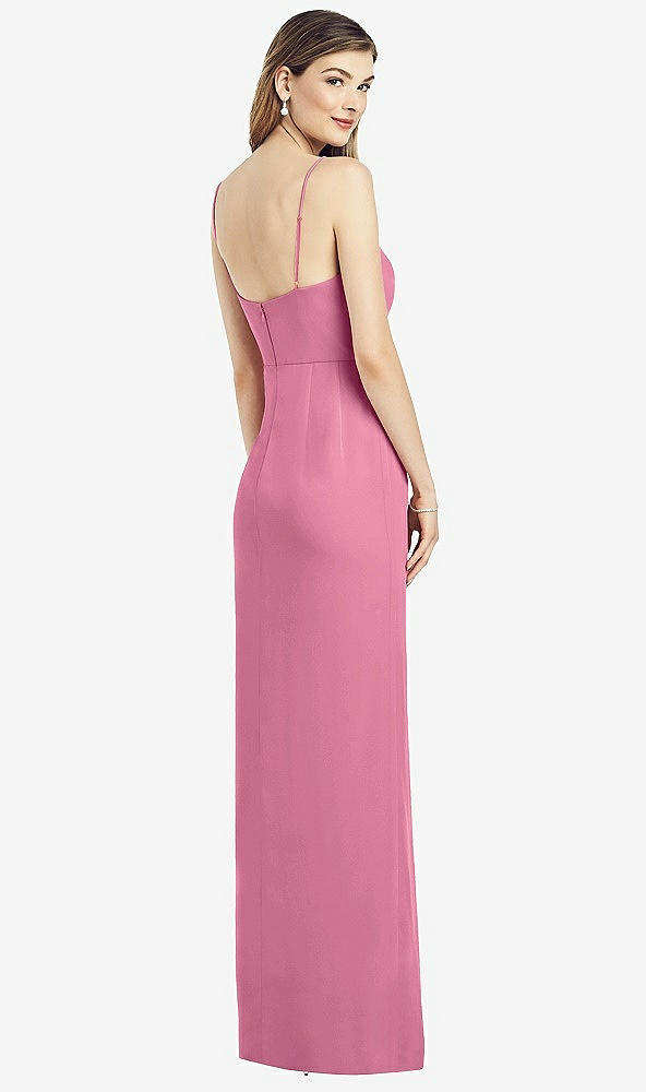 Back View - Orchid Pink Spaghetti Strap Draped Skirt Gown with Front Slit