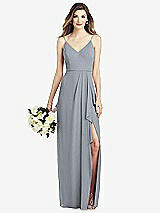 Front View Thumbnail - Platinum Spaghetti Strap Draped Skirt Gown with Front Slit