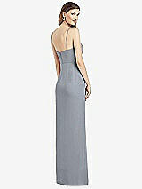 Rear View Thumbnail - Platinum Spaghetti Strap Draped Skirt Gown with Front Slit