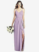 Front View Thumbnail - Pale Purple Spaghetti Strap Draped Skirt Gown with Front Slit