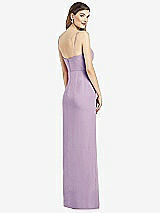 Rear View Thumbnail - Pale Purple Spaghetti Strap Draped Skirt Gown with Front Slit