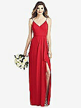 Front View Thumbnail - Parisian Red Spaghetti Strap Draped Skirt Gown with Front Slit