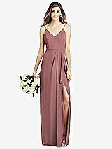 Front View Thumbnail - Rosewood Spaghetti Strap Draped Skirt Gown with Front Slit