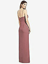 Rear View Thumbnail - Rosewood Spaghetti Strap Draped Skirt Gown with Front Slit