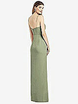 Rear View Thumbnail - Sage Spaghetti Strap Draped Skirt Gown with Front Slit