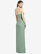 Rear View Thumbnail - Seagrass Spaghetti Strap Draped Skirt Gown with Front Slit