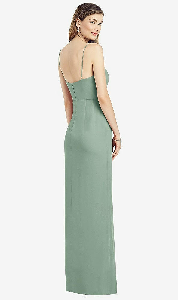 Back View - Seagrass Spaghetti Strap Draped Skirt Gown with Front Slit