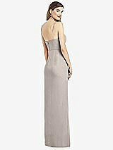 Rear View Thumbnail - Taupe Spaghetti Strap Draped Skirt Gown with Front Slit