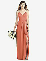 Front View Thumbnail - Terracotta Copper Spaghetti Strap Draped Skirt Gown with Front Slit