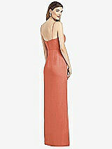 Rear View Thumbnail - Terracotta Copper Spaghetti Strap Draped Skirt Gown with Front Slit