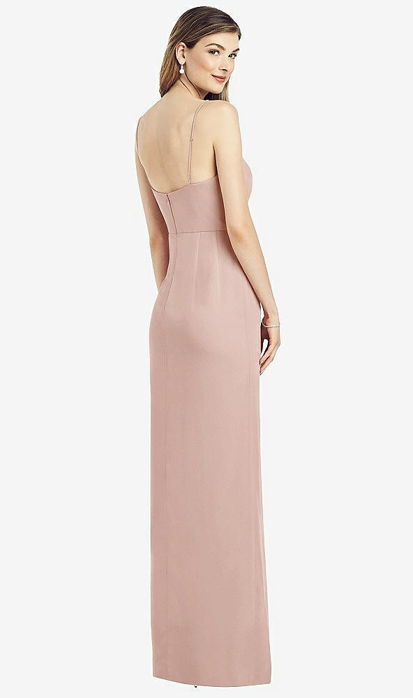 Back View - Toasted Sugar Spaghetti Strap Draped Skirt Gown with Front Slit