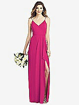 Front View Thumbnail - Think Pink Spaghetti Strap Draped Skirt Gown with Front Slit