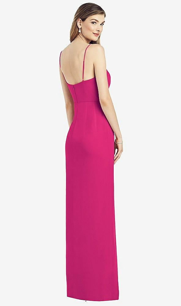 Back View - Think Pink Spaghetti Strap Draped Skirt Gown with Front Slit