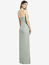 Rear View Thumbnail - Willow Green Spaghetti Strap Draped Skirt Gown with Front Slit