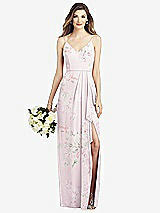 Front View Thumbnail - Watercolor Print Spaghetti Strap Draped Skirt Gown with Front Slit