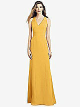 Front View Thumbnail - NYC Yellow V-Neck Keyhole Back Crepe Trumpet Gown