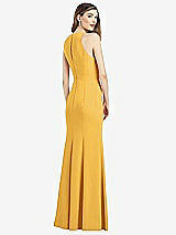Rear View Thumbnail - NYC Yellow V-Neck Keyhole Back Crepe Trumpet Gown