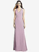 Front View Thumbnail - Suede Rose V-Neck Keyhole Back Crepe Trumpet Gown