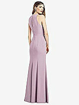 Rear View Thumbnail - Suede Rose V-Neck Keyhole Back Crepe Trumpet Gown