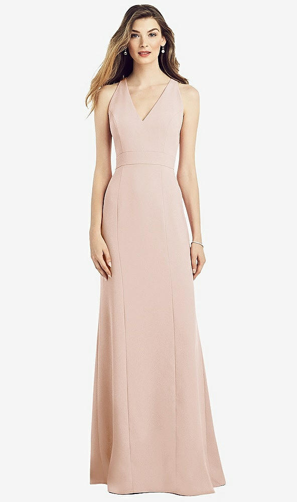 Front View - Cameo V-Neck Keyhole Back Crepe Trumpet Gown