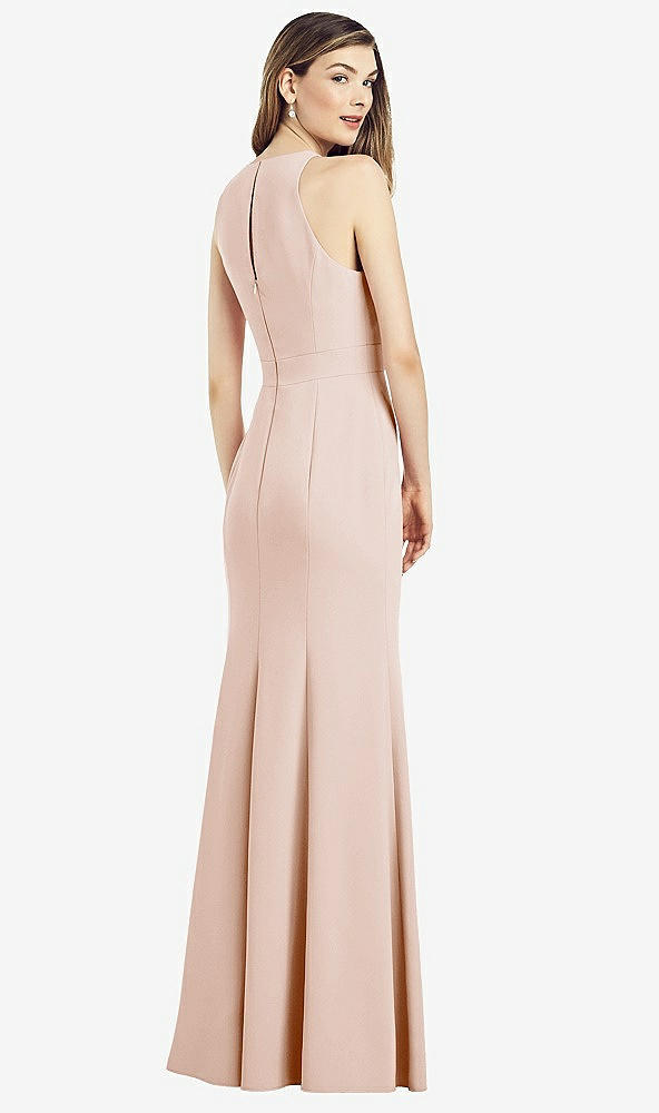 Back View - Cameo V-Neck Keyhole Back Crepe Trumpet Gown