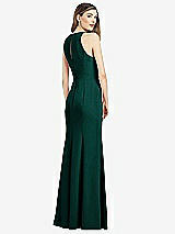 Rear View Thumbnail - Evergreen V-Neck Keyhole Back Crepe Trumpet Gown