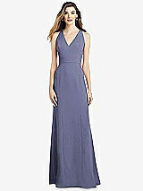 Front View Thumbnail - French Blue V-Neck Keyhole Back Crepe Trumpet Gown