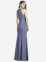 Rear View Thumbnail - French Blue V-Neck Keyhole Back Crepe Trumpet Gown