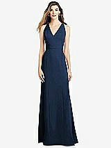 Front View Thumbnail - Midnight Navy V-Neck Keyhole Back Crepe Trumpet Gown