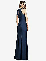 Rear View Thumbnail - Midnight Navy V-Neck Keyhole Back Crepe Trumpet Gown