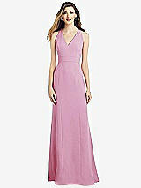 Front View Thumbnail - Powder Pink V-Neck Keyhole Back Crepe Trumpet Gown