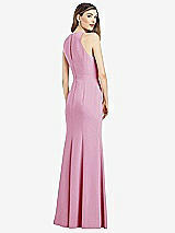 Rear View Thumbnail - Powder Pink V-Neck Keyhole Back Crepe Trumpet Gown