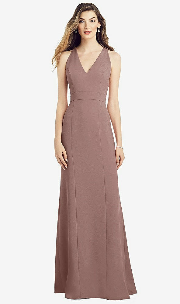 Front View - Sienna V-Neck Keyhole Back Crepe Trumpet Gown