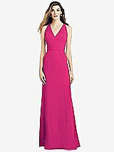 Front View Thumbnail - Think Pink V-Neck Keyhole Back Crepe Trumpet Gown